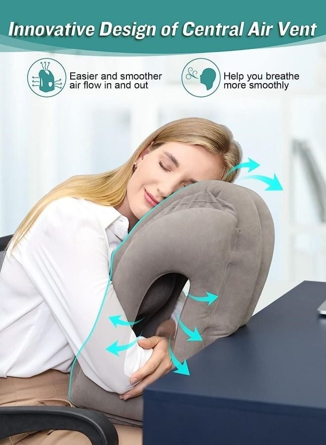 منزل الغابة وسادة سفر قابلة للنفخ للرقبة على الطائرة تدعم الرأس والذقن بشكل مريح للطائرات والقطارات والسيارات والقيلولة في المكتب - Image 3